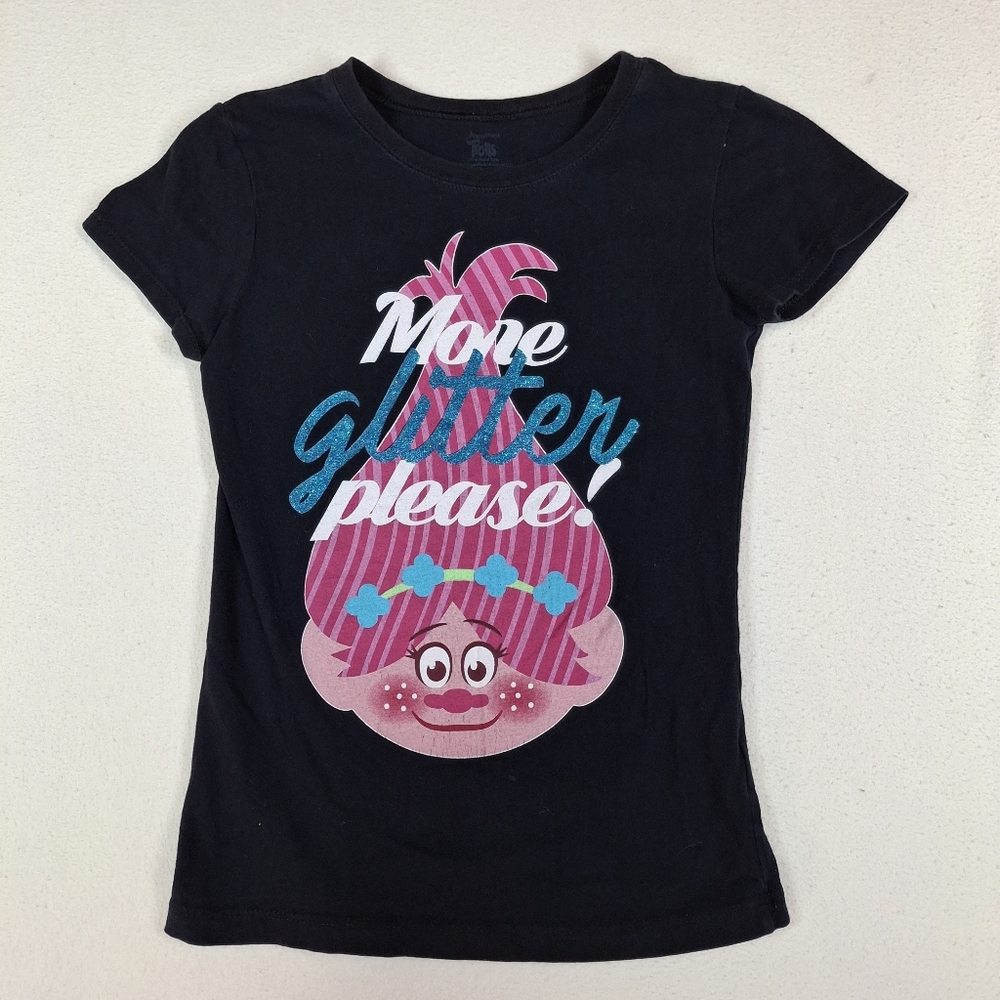 Trolls Black Tee with Pink and Blue Glitter Design